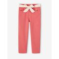 Mom Fit Trousers with Scarf Belt in Cotton Gauze for Girls red