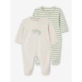 Pack of 2 Sleepsuits in Interlock Fabric for Babies sage green