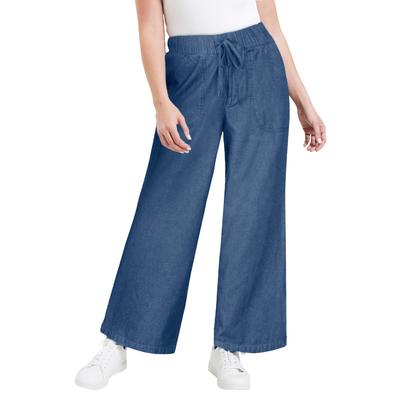 Plus Size Women's Drawstring Denim Wide-Leg Bottom...