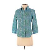 Talbots 3/4 Sleeve Button Down Shirt: Teal Paisley Tops - Women's Size 2 Petite