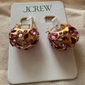 J. Crew Jewelry | J.Crew Crystal-Studded Huggie Hoop Earrings | Color: Gold/Red | Size: Os