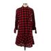 Gap Casual Dress - Shirtdress Collared 3/4 sleeves: Red Checkered/Gingham Dresses - Women's Size X-Small