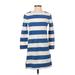 J.Crew Casual Dress - Mini Crew Neck 3/4 sleeves: Blue Stripes Dresses - Women's Size 2X-Small