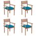 Dcenta Patio Chairs 4 pcs with Blue Cushions Solid Teak Wood