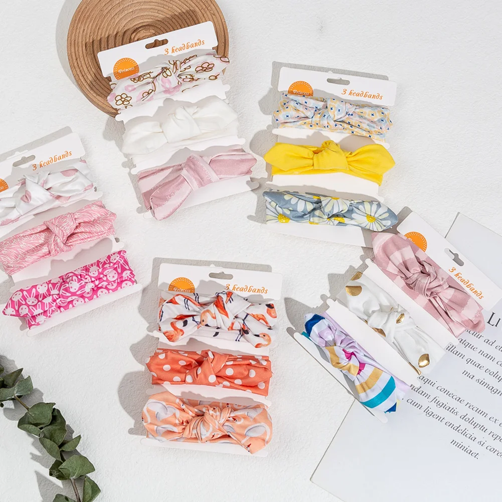 3 teile/los Baumwolle Baby Bogen Stirnbänder niedlichen Hasen ohr elastische Haar bänder Prinzessin Säuglings mädchen geknotet Headwrap Kinder drucken Kopf bedeckung Image