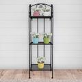 Home 50-LG1154 Plant Stand ? 3-Tier Vertical Shelf Indoor Or Outdoor Folding Wrought Iron Metal Garden Display With Staggered Shelves (Black)