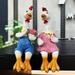 Couple Duck Garden Statues Cartoon Resin Cute Sitting Chicken Sculpture Goose Lovers Figurine Gift Decoration for Home A