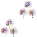 6 Pcs Folding Small Fan Hand Vintage Fans Round Wedding Party Paper Summer Handheld Crafts for Kids Child