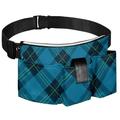 OWNTA Blue Plaid Pattern Canvas Tool Purses with 210D Waterproof Lining 14.9x8.2in Size - Durable and Practical Belt Bag for Tools and More