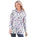 Plus Size Women's Long-Sleeve Polo Shirt by Woman Within in White Graphic Bloom (Size 5X)