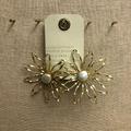 Anthropologie Jewelry | Last Call! Anthropologie Flower Statement Earrings (Gold & Pearl Color) | Color: Gold/Green | Size: Os