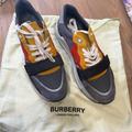 Burberry Shoes | Burberry Ramsey Orange And Grey Check Plaid Canvas Low Top Sneakers Size 46 | Color: Gray/Orange | Size: 12