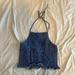 American Eagle Outfitters Tops | American Eagle Ruched Denim Halter Top With Lettuce Edge - Size Medium | Color: Blue | Size: M