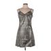 Shein Casual Dress - Mini V Neck Sleeveless: Silver Dresses - Women's Size Large