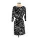 Ann Taylor Casual Dress - Sheath Crew Neck 3/4 sleeves: Black Leopard Print Dresses - Women's Size 2X-Small