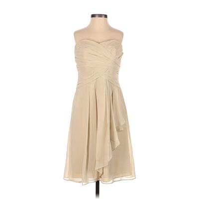 David's Bridal Cocktail Dress - Party Sweetheart Sleeveless: Tan Print Dresses - Women's Size 4