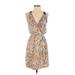 Charlie Jade Casual Dress - Wrap: Tan Print Dresses - Women's Size X-Small