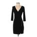 Express Casual Dress - Sheath Plunge 3/4 sleeves: Black Print Dresses - Women's Size X-Small