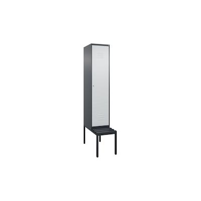 C+P Spind Classic PLUS, Kunststoff untergebaute Sitzbank, 1 Abteil, HxBxT 212x40x82cm, Zylinderschloss, Anthrazit/Hellgrau von PROREGAL Image