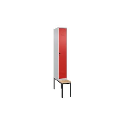 C+P Spind Classic PLUS, Buche untergebaute Sitzbank 1 Abteil, HxBxT 212x30x82cm, Sicherheitsdrehriegel, Hellgrau/Rot von PROREGAL Image