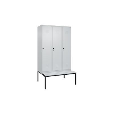 C+P Spind Classic PLUS, Kunststoff untergebaute Sitzbank, 3 Abteile, HxBxT 212x120x82cm, Sicherheitsdrehriegel, Hellgrau/Hellgrau von PROREGAL Image