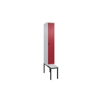 C+P Spind Classic PLUS, Kunststoff untergebaute Sitzbank, 1 Abteil, HxBxT 212x30x82cm, Sicherheitsdrehriegel, Hellgrau/Rubinrot von PROREGAL Image