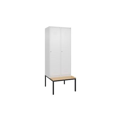 C+P Spind Classic PLUS, Buche untergebaute Sitzbank 2 Abteile, HxBxT 212x80x82cm, Zylinderschloss, Verkehrsweiß von PROREGAL Image
