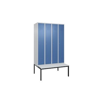 C+P Spind Classic PLUS, Kunststoff untergebaute Sitzbank, 4 Abteile, HxBxT 212x120x82cm, Zylinderschloss, Hellgrau/Fernblau von PROREGAL Image