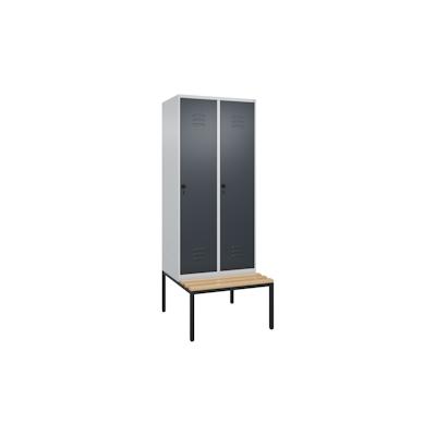 C+P Spind Classic PLUS, Buche untergebaute Sitzbank 2 Abteile, HxBxT 212x80x82cm, Sicherheitsdrehriegel, Hellgrau/Anthrazit von PROREGAL Image