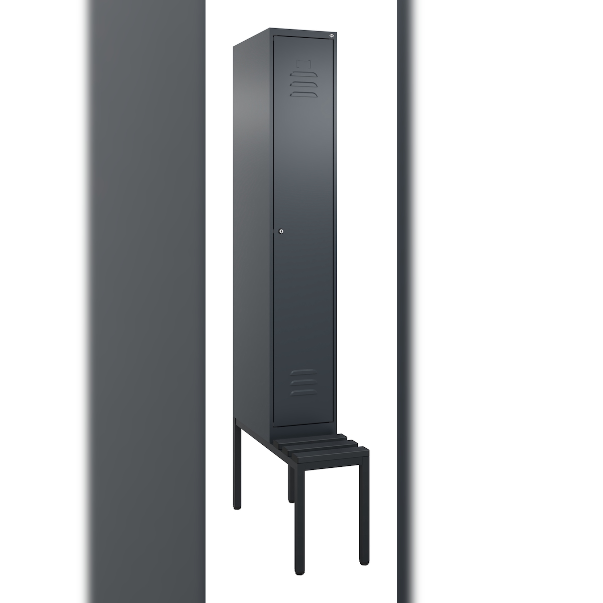 C+P Spind Classic PLUS, Kunststoff untergebaute Sitzbank, 1 Abteil, HxBxT 212x30x82cm, Zylinderschloss, Anthrazit von PROREGAL Image