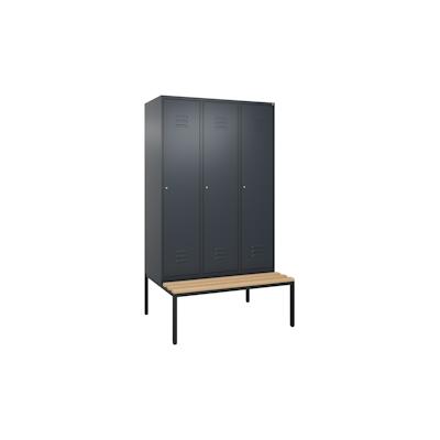 C+P Spind Classic PLUS, Buche untergebaute Sitzbank 3 Abteile, HxBxT 212x120x82cm, Zylinderschloss, Anthrazit von PROREGAL Image