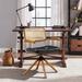 Beachcrest Home™ Bonneau Rattan Back Office Task Chair Wood/Upholstered in Black/Brown | 31.5 H x 22.44 W x 21.65 D in | Wayfair