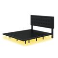 Winston Porter Queen Size Floating Bed Frame w/ Motion Activated Night Lights, Leather in Black | 40.9 H x 62.2 W x 82.3 D in | Wayfair