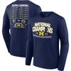 Men's Fanatics Navy Michigan Wolverines College Football Playoff 2023 National Champions Schedule Long Sleeve T-Shirt