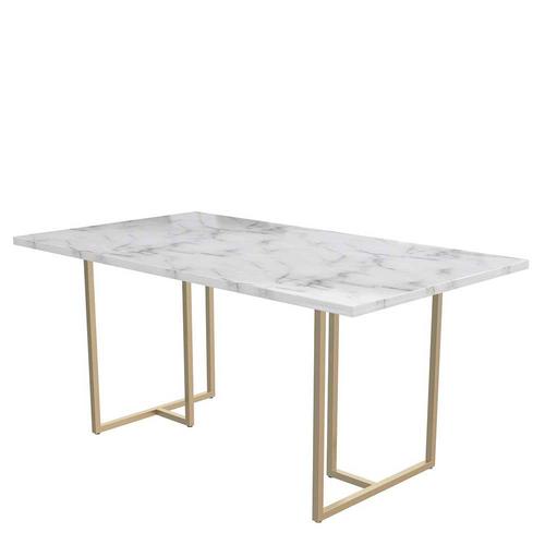 Tisch Esszimmer modern in Weiß und Gold Metall Bügelgestell