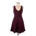Monteau Casual Dress - A-Line V-Neck Sleeveless: Burgundy Print Dresses - Women's Size Medium