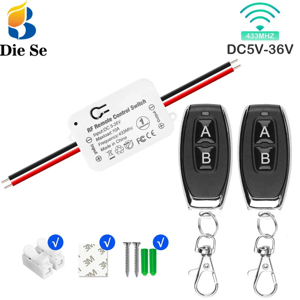 Universal RF 433MHz Fernbedienung Funksc halter für Smart-Home-Geräte DC 12V 24V 36V Relais Fernbedienung ein aus für Licht lüfter Image