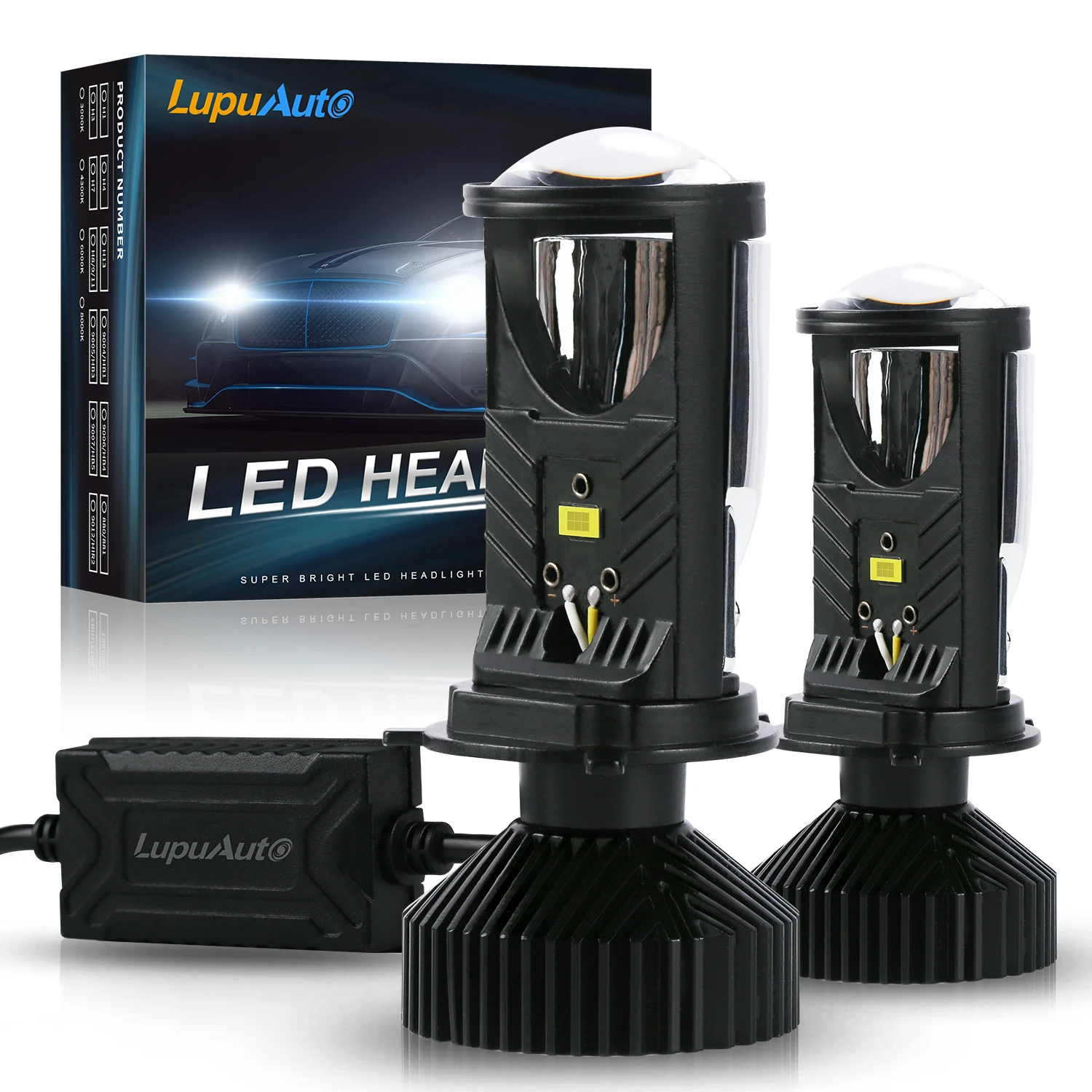Y6D H4 Proiettore LED Lampadine per fari Proiettore per lenti Bi LED con ventola H4 Mini Proiettore Lente Faro Automobile Lampadina a fascio alto