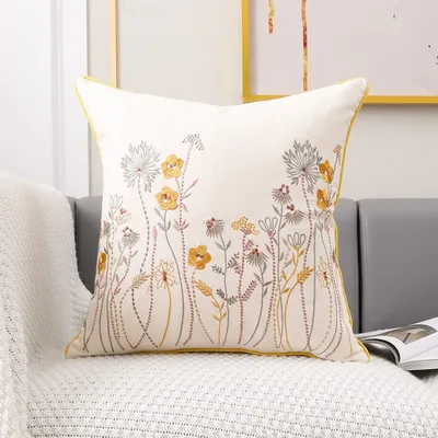 1pc dekorative Kissen bezug Blumen bestickte Kissen bezüge Bauernhaus Baumwolle Kissen Kissen bezüge Wohnkultur Image