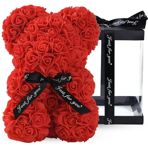 10 Zoll künstliche Rose Teddybär mit klaren Geschenk box Rose Blumen Wohnkultur Valentinstag