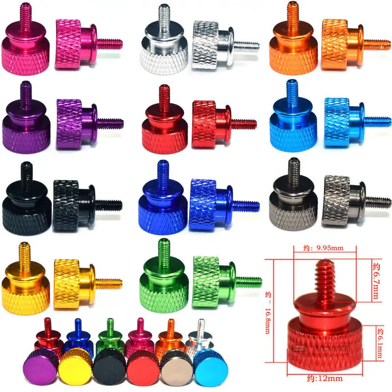 10 Stück M3 M4 6 # 32 * 6,7 gerändelte Rändelschraube aus Aluminiumlegierung, Schritt, Computergehäuse, drehbar, handfest, Schrauben eloxiert, 11 Farben Image