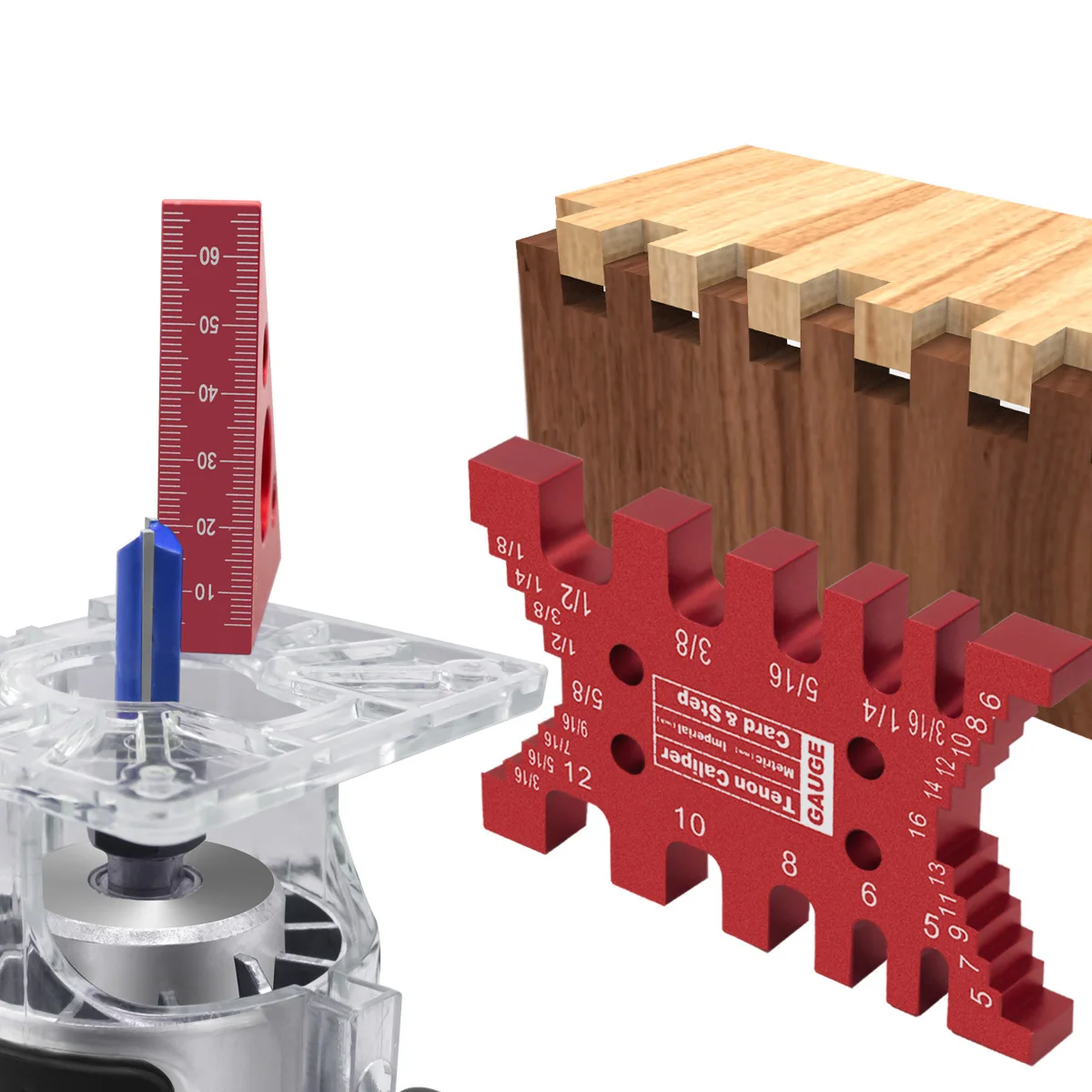 Aluminium-Schwalbenschwanzlehre und Dreieckslineal-Set, 2-teiliges Fräser-/Sägetisch-Präzisions-Tiefenmessgerät und Zapfenlückenlehre für die Holzbearbeitung Image