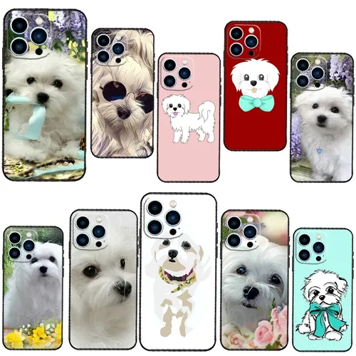Cartoon Malteser Hund Handy hülle für iPhone 13 12 11 14 15 Pro Max Mini XS X XR 7 8 plus Se 2020