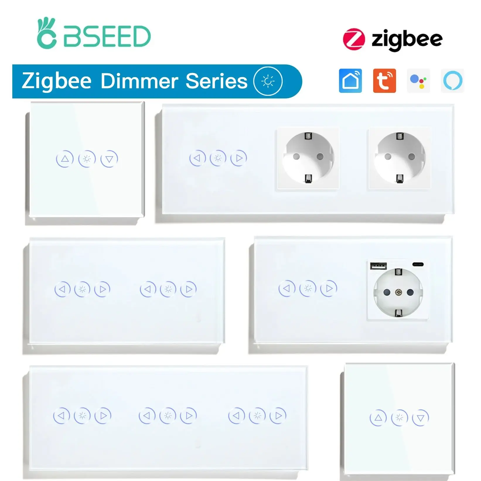 Besamen ZigBee Dimmer Schalter Tuya App Steuerung Smart Dim mable Serie Weißglas Unterstützung Google Smart Life LED Dimmer Schalter Image