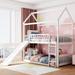 House Bunk Beds with Slide, Wood House Bed Twin Over Twin, Kids Bunk Bed with Roof, Slide Bunk Beds with Ladder for Girls, Boys