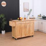 EROMMY Kitchen Cart, HDPE Kitchen Island with Stainless Steel Top and Storage Cabinet, Rolling Island Table