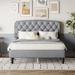 Full Size Platform Bed with Fine Linen and Button Tufting Adjustable Headboard, Nailhead Trim