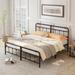 Metal Platform Bed Frame with Wrought Iron-Art Headboard/Footboard