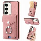 TECH CIRCLE Case for Samsung Galaxy S23 6.1 [Built-in 2 Micro-SIM Card Slots] Slim Soft Shockproof Protective Cover with Ring Holder Stand + Card Holder Pocket + Eject Pin Holder - Pink