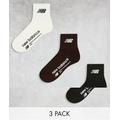 New Balance Linear logo 3 pack ankle socks in black, brown and white-Multi